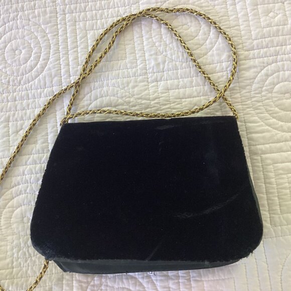 Vintage Zardozi Black Velvet Bag Clutch Gold Embroidery Double Peacock Design In - Picture 3 of 16